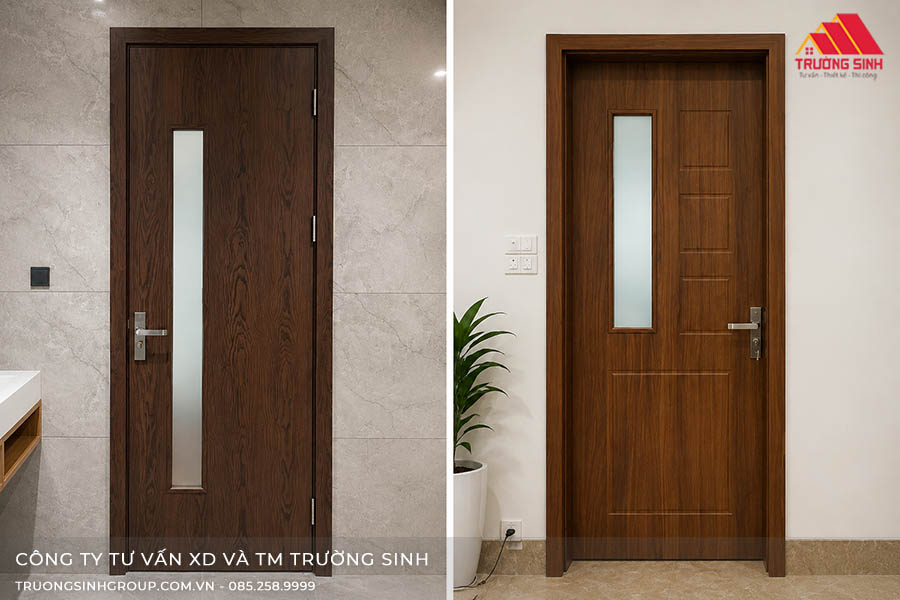 Mẫu thiết cửa nhựa Composite vân gỗ cho nhà vệ sinh